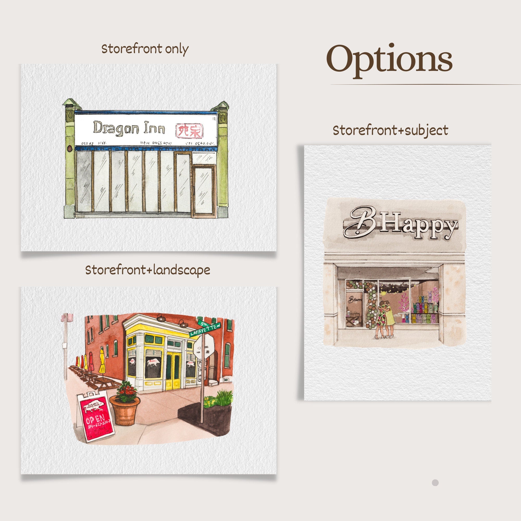 Custom Watercolor Store Painting,Storefront Painting From Photo,Commercial building painting, Restaurant painting, Bar painting, Boutique